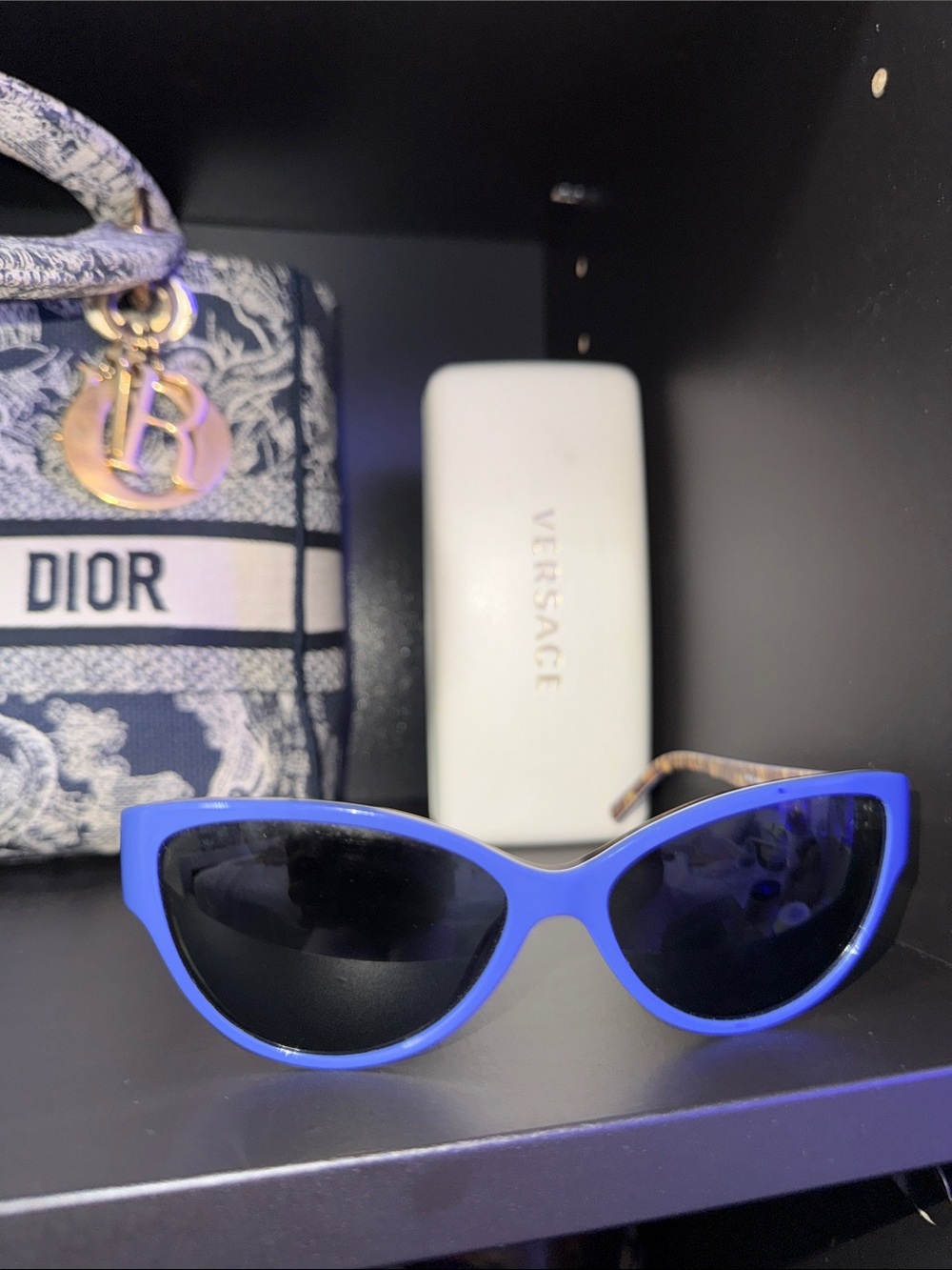 Versace Electric Blue Cat-Eye Sunglasses with Dark Lenses